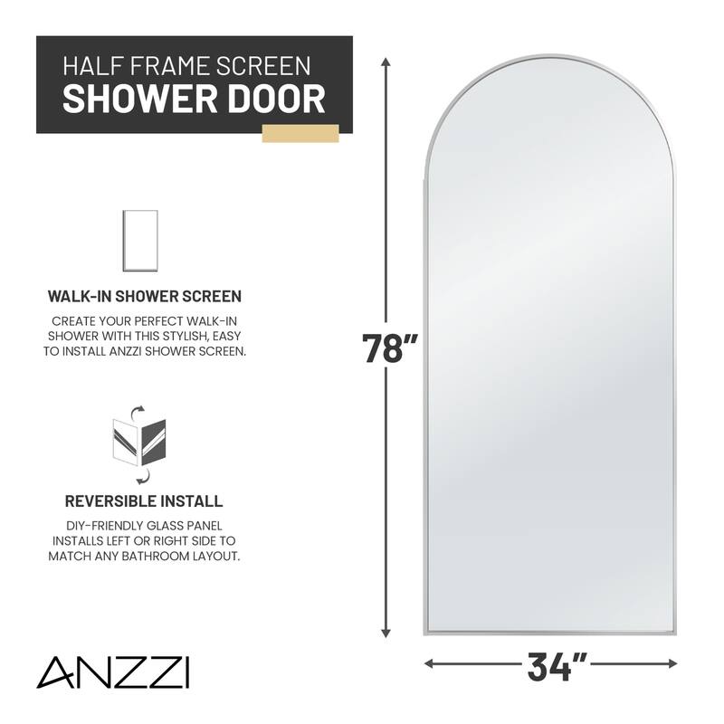 Ember Series 34 in. W x 78 in. H Fixed Framed Shower Door in Black, Gold or Nickel Finish with Clear or Fluted Glass