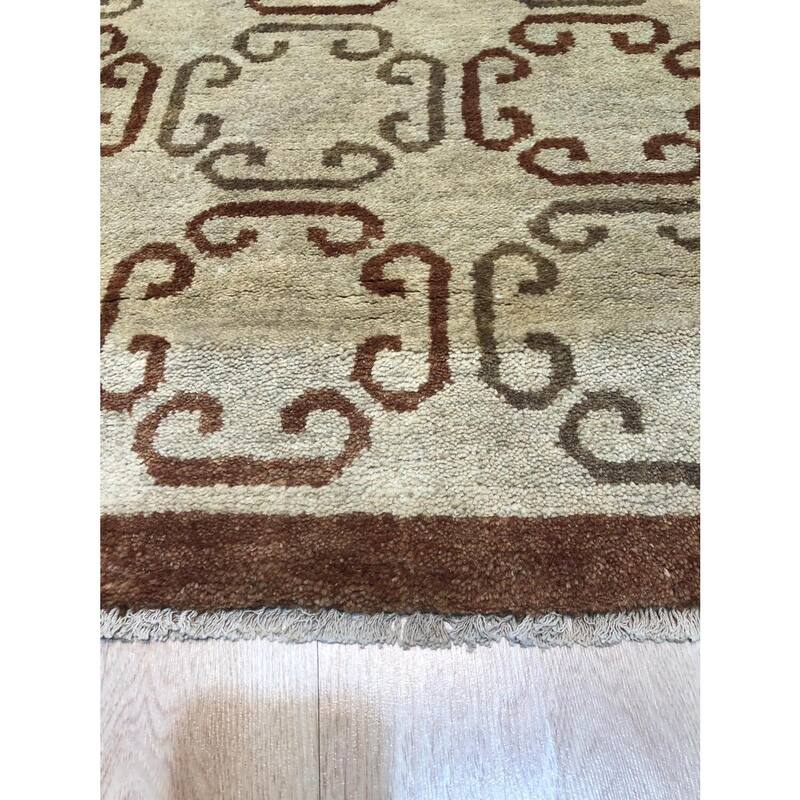 Brown Handmade Wool Transitional Ningxia Rug, 5'8 x 8'9, Hand Knotted Wool, Elegant Subtle Design Rug - N/A