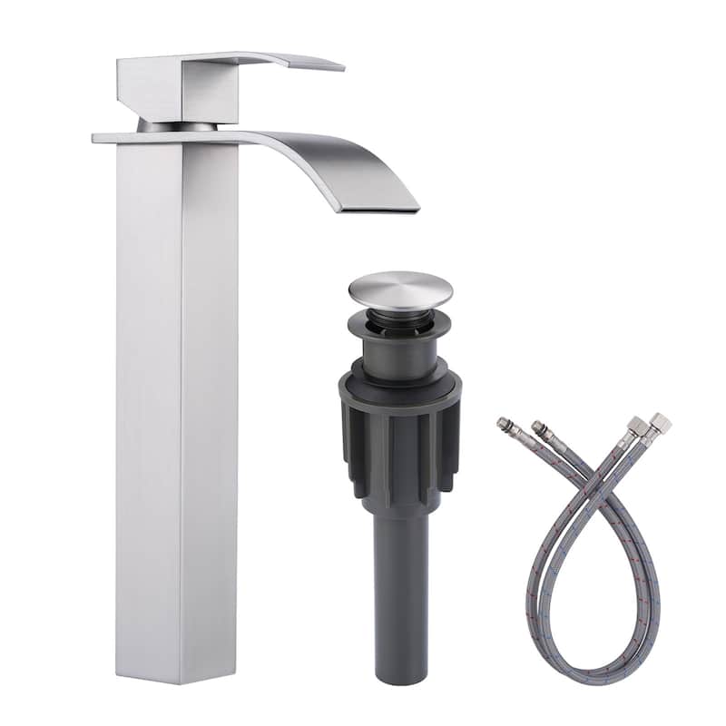 WOWOW Single Handle Single Hole Waterfall Bathroom Vessel Faucet - Brushed Nickel