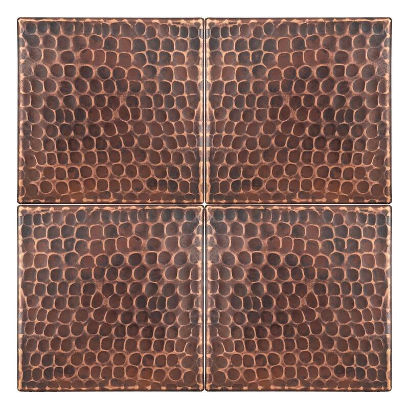 Premier Copper Products 4-inch x 4-inch Hammered Copper Tile - Quantity 4 (T4DBH_PKG4)