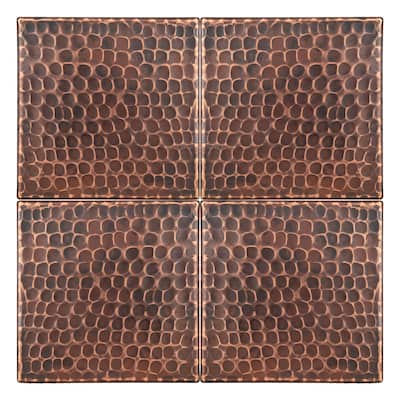 Premier Copper Products 4-inch x 4-inch Hammered Copper Tile - Quantity 4 (T4DBH_PKG4)