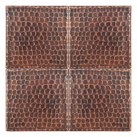 Premier Copper Products 4-inch x 4-inch Hammered Copper Tile - Quantity 4 (T4DBH_PKG4)