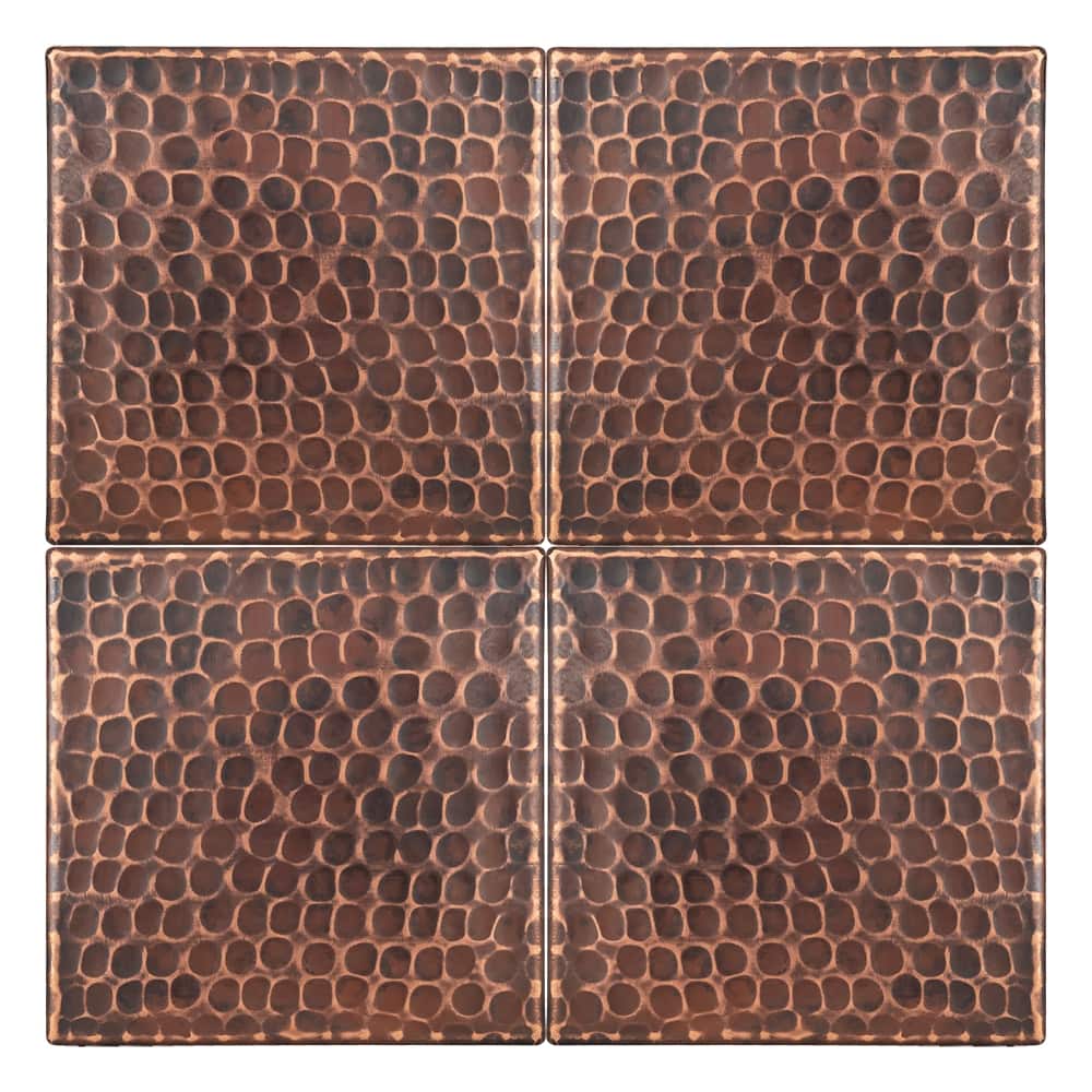 Premier Copper Products 4-inch x 4-inch Hammered Copper Tile - Quantity 4 (T4DBH_PKG4)