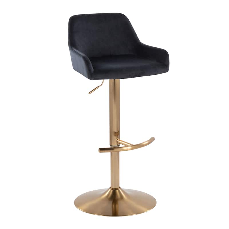 Silver Orchid Galotti Adjustable Bar Stool with Rounded T Footrest (Set of 2) - Black Velvet/Gold Metal