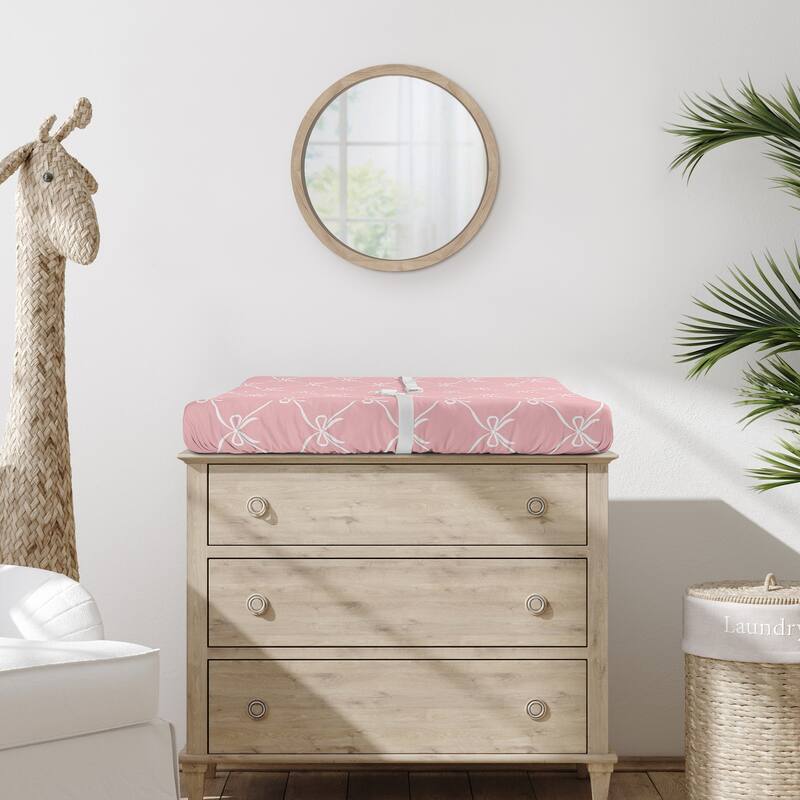 Sweet Jojo Designs Pink Bows Girl Changing Pad Cover Sheet - Bow Coquette, Shabby Chic, Vintage Ballerina Dancer Princess Ballet