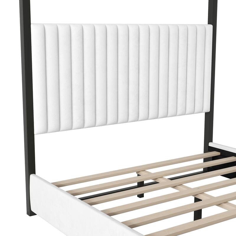 Upholstery Metal Frame Canopy Platform Bed with Headboard
