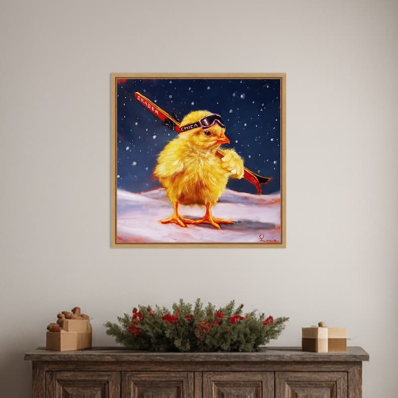 Chick With Sticks by Lucia Heffernan (22 x 22 in.), Framed Canvas Wall Art Print - Sylvie Natural