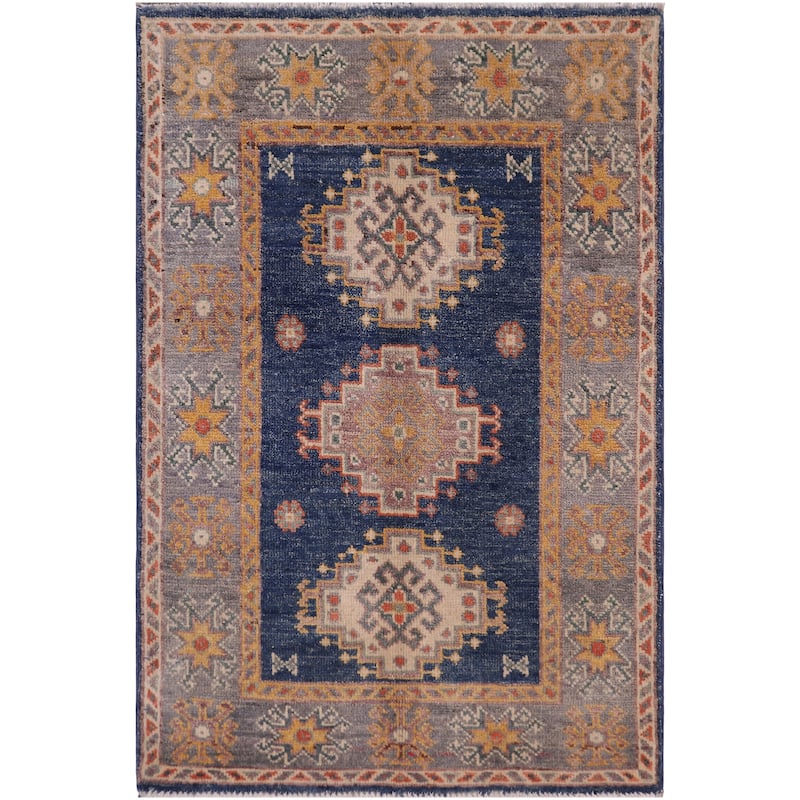 Tribal Kazak Paxton Blue/Gray Wool Rug - 2'0'' x 3'0''