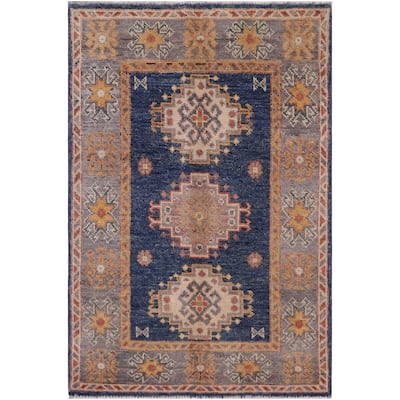 Tribal Kazak Paxton Blue/Gray Wool Rug - 2'0'' x 3'0''
