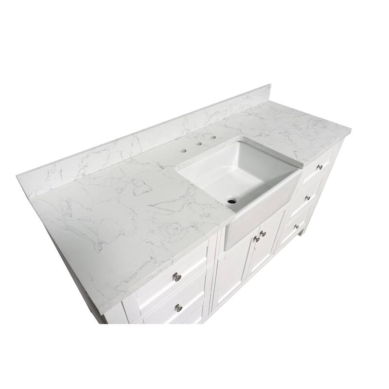 KitchenBathCollection Yorkshire 60" Single Farmhouse Vanity with Engineered Marble Top