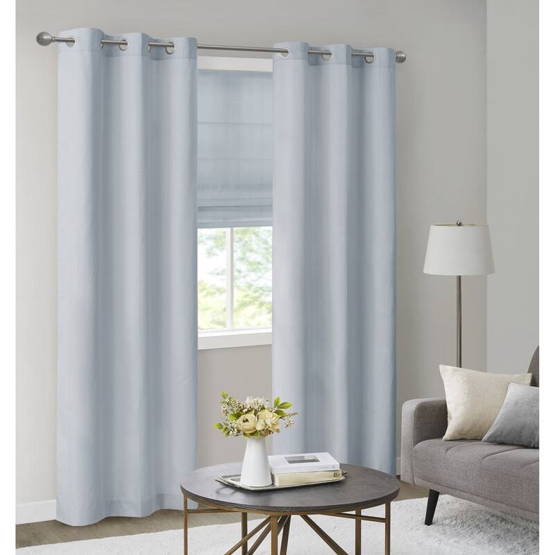Basketweave Room Darkening Cordless Roman Shade - Blue