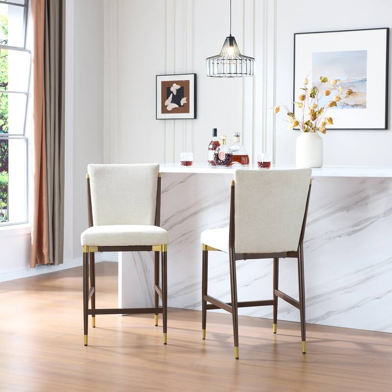 Christopher Knight Home - LuxeCraft Modern Upholstered Metal Base Counter Stool with Solid Back Design (Set of 2) - Brown+Beige