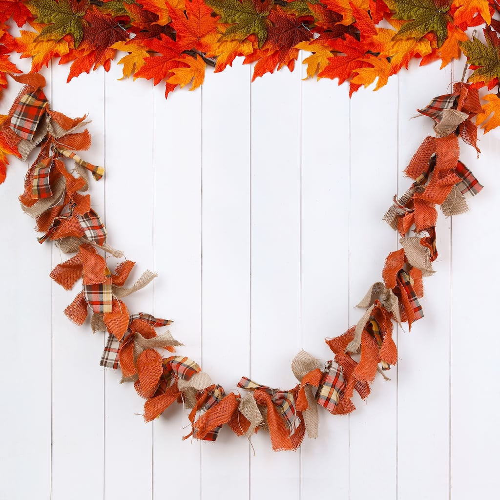 Glitzhome 6'L Fall Fabric Plaid Garland