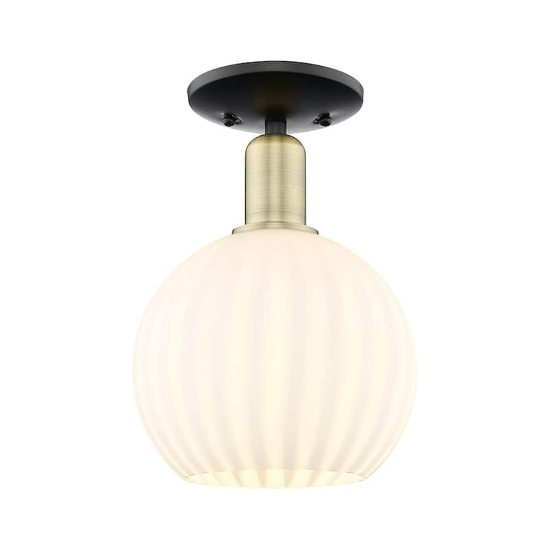 Innovations Lighting 716-1C-12-8 White Venetian Semi-Flush White - Black Antique Brass / White Venetian