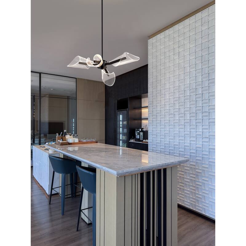Sedona 27 Inch 4 Light LED Chandelier Matte Black Silk Screened Acrylic Lens