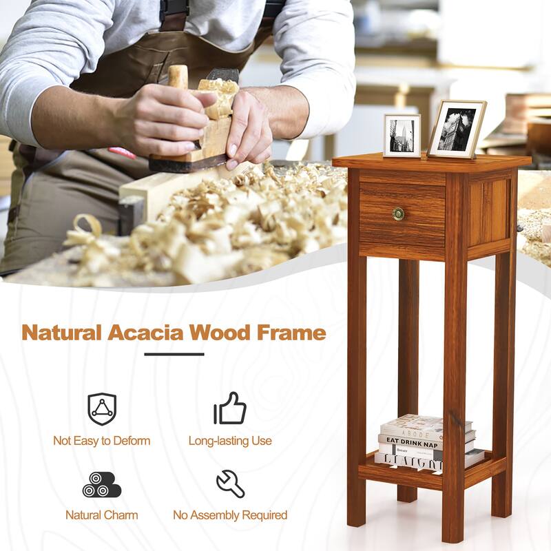Gymax Solid Wood Side Table Home Rectangular Sofa Side Table w/ Acacia - See Details
