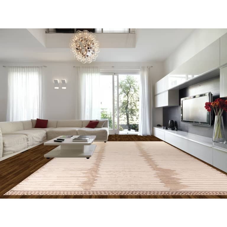 All-Over Striped Moroccan Large Area Rug Hand-Knotted Wool Carpet - 12'8"x 20'3"