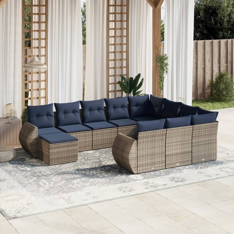 vidaXL 11 Piece Patio Sofa Set with Cushions Gray Poly Rattan - 117.3x33.5x95.7 - 11 pieces