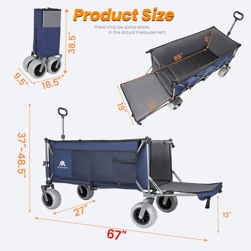 67in Extra long large Heavy Duty Utility Beach Wagons with Opened Tailgate and All-Terrain Wheels, 500lbs Capacity