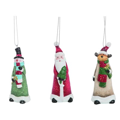 Transpac Terracotta Merry Santa/Snowman/Moose Ornament Set of 3 Christmas Home Decorations