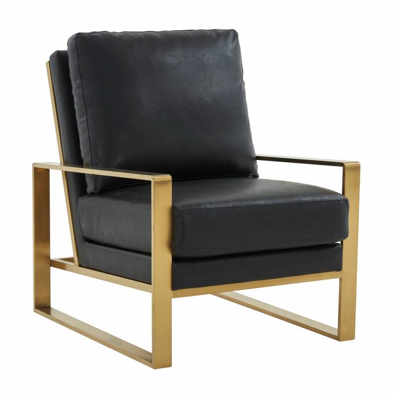 LeisureMod Jefferson 3-Piece Leather Armchairs and Geometric Coffee Table Set - 36"