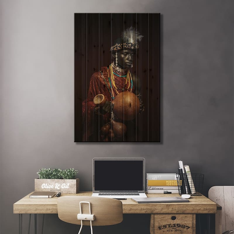 African Identity Print On Wood by Harry Odunze - Multi-Color