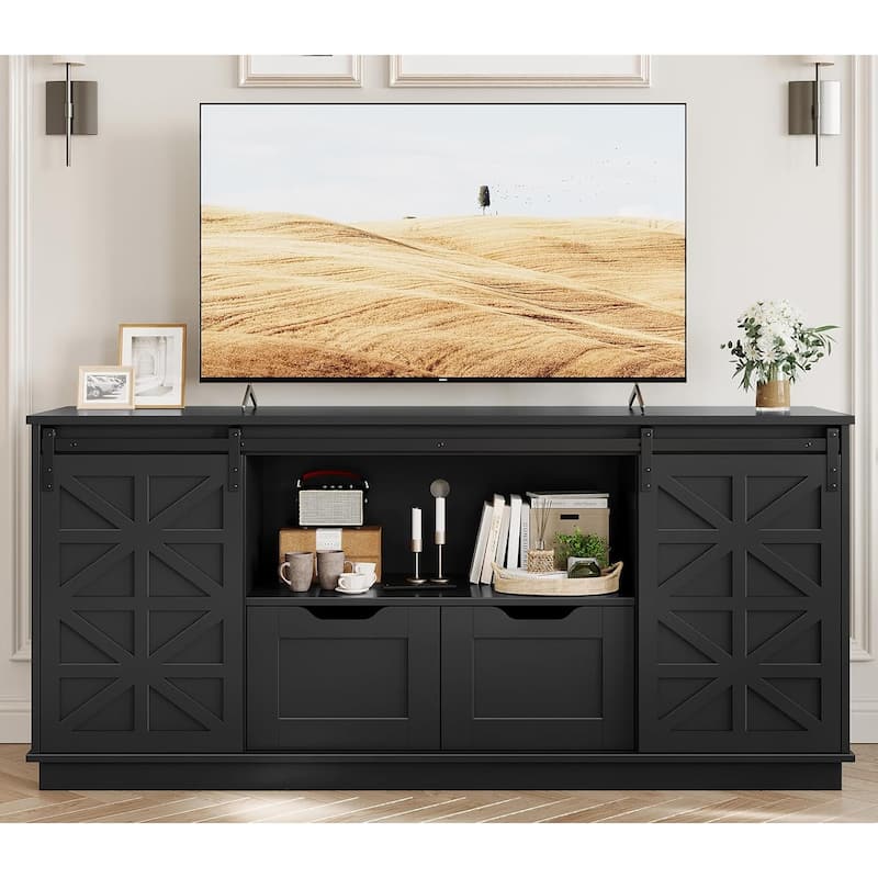 Farmhouse TV Stand 65 Inch TV Entertainment Center 2 Drawers Sliding Barn Doors