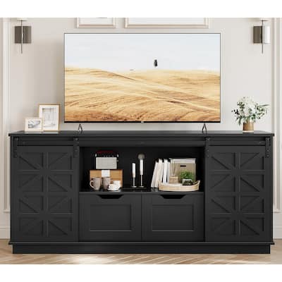 Farmhouse TV Stand 65 Inch TV Entertainment Center 2 Drawers Sliding Barn Doors