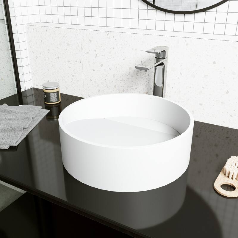 Vigo Starr 15-1/8" Matte Stone Vessel Bathroom Sink with 1.2 GPM Deck - Chrome