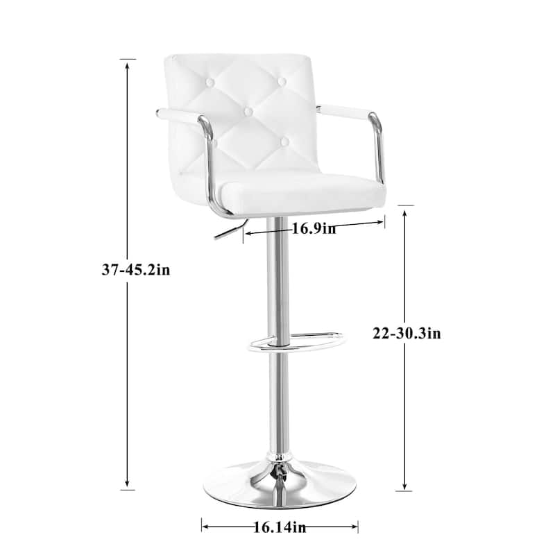 Javlergo Set of 4 Adjustable Bar Stools 37" to 45" Height 360° Swivel Diamond Tufted PU Back Armrests Counter BarStool