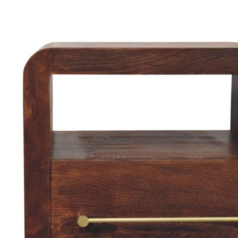 Artisan Furniture Solid Wood Tiger Oak Open Bedside with Brass Handle,1-Drawer,1 Shelf