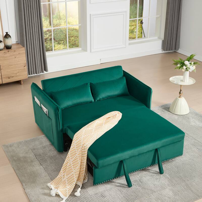 3 in 1 Convertible Green Sleeper Futon Sofa Bed with Adjustable Backrest and Storage