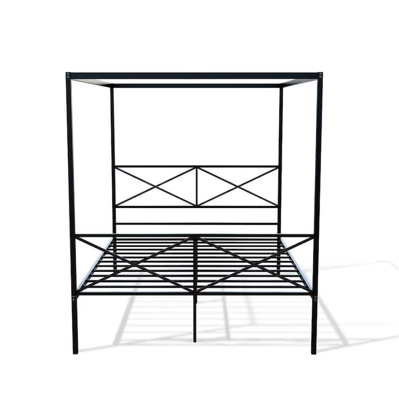 Queen Bed Frame with Headboard & Footboard - Modern Metal Platform Bed - Black Finish