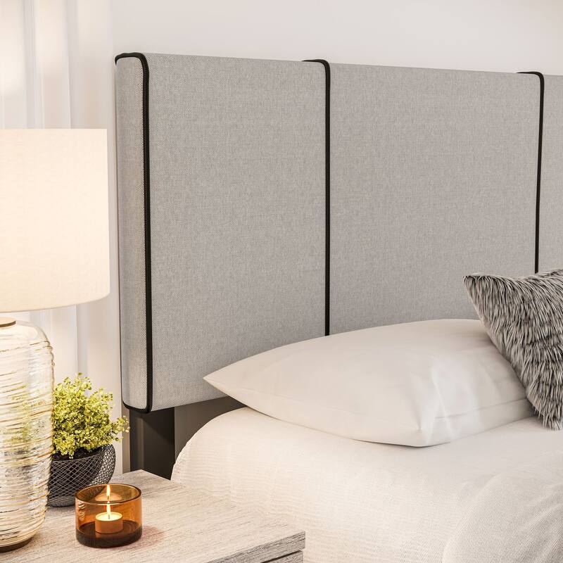 Lucena Taupe Linen with Black Accents Queen Upholstered Bed Frame with Headboard - Beige - Queen