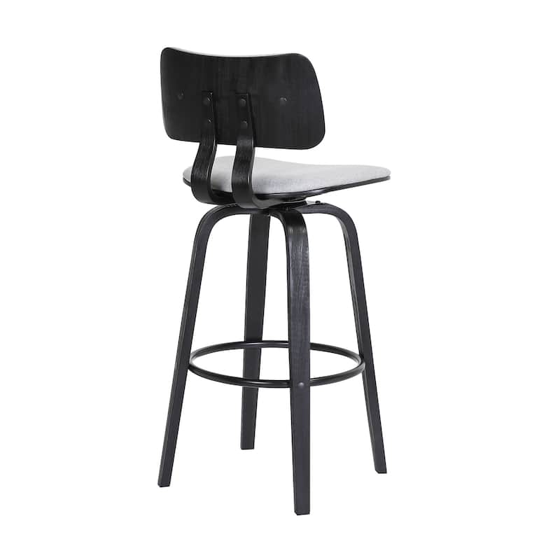 30" Light Gray And Black Fabric Swivel Low Back Bar Height Bar Chair