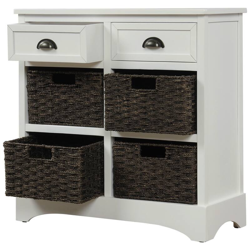 Rustic Storage Cabinet with Drawers and Rattan Baskets - 11.80 x 28.00 x 28.00