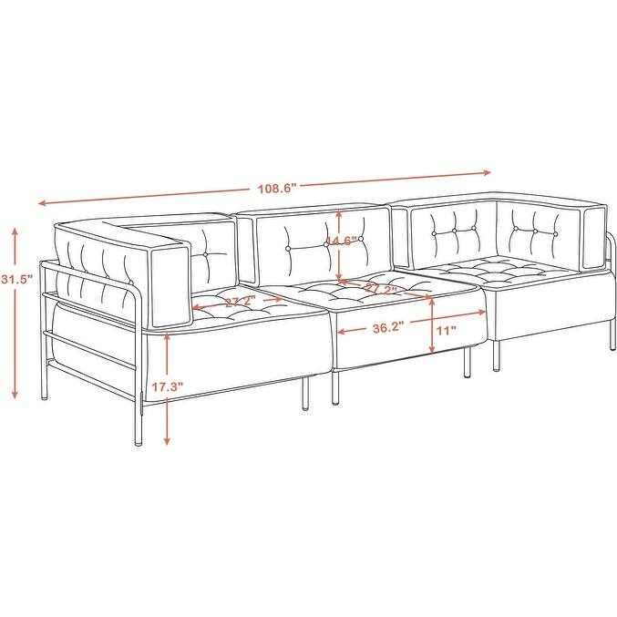 MCombo Modular Sofa Couch with Removable Cushion, 3 Seaters Accent Sofa Chair