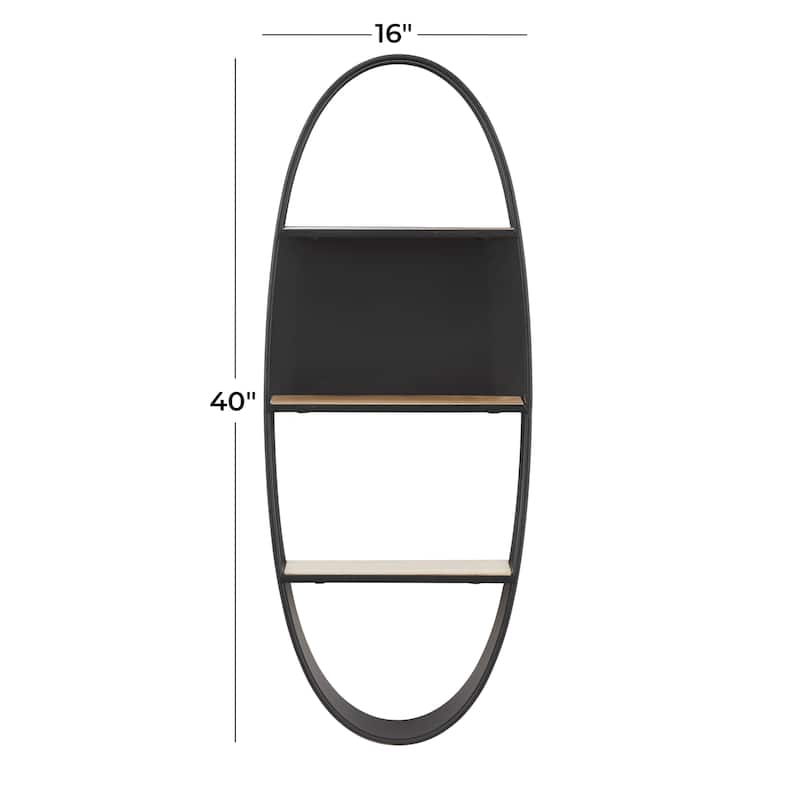 Metal Oval 2 Shelves Wall Shelf - Black - Roche River Decor - 6"W x 16"L x 40"H