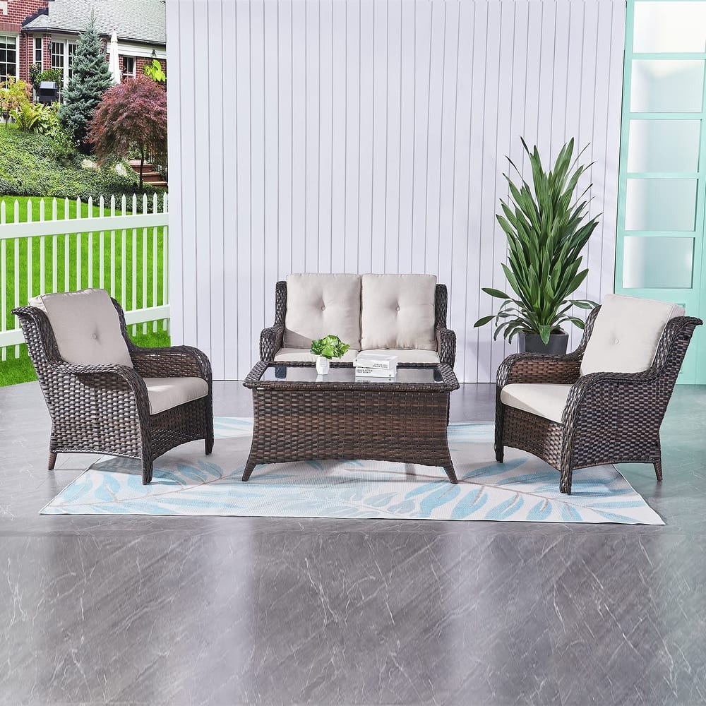 Pocassy 4 Piece Patio Conversation Set