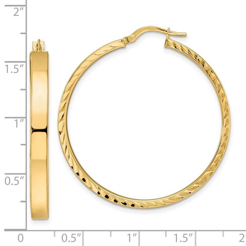 Curata 14k Yellow Gold Polished Diamond cut Rimmed Hoop Earrings 39x4mm