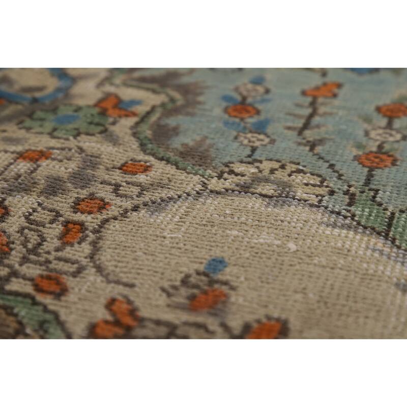 Light Blue Floral Tabriz Persian Rug Hand-Knotted Wool Carpet - 7'7"x 11'1"