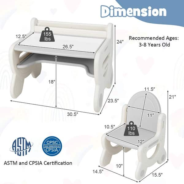 dimension image slide 0 of 3, Costway Kids Drawing Table & Chair Set for Reading Playing with Pens & - See Details