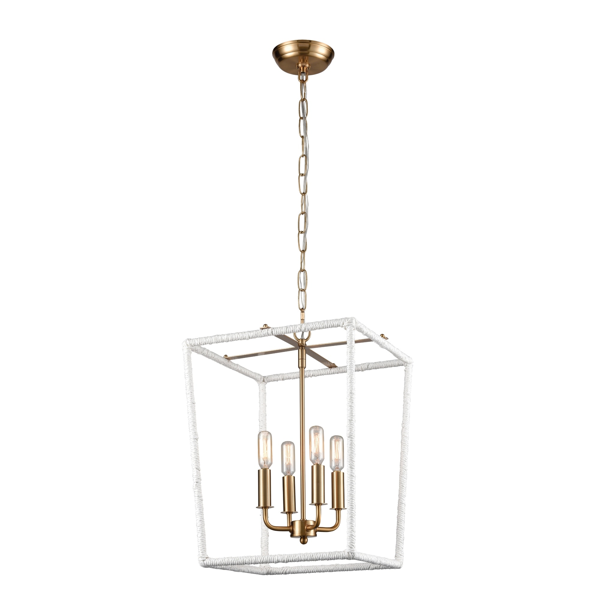 4-Light Open Framed Hanging Pendant Ceiling Light Fixture - 14" Aged Brass