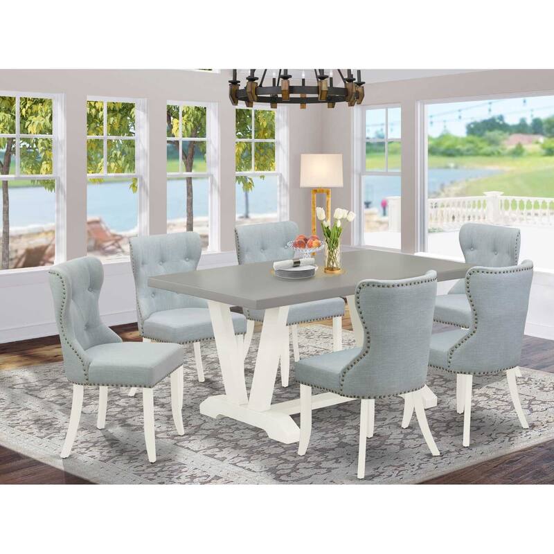 HomeStock 7-Piece Rectangle Natural Oak Finish Solid Wood Top Dining Table with 6-Chairs