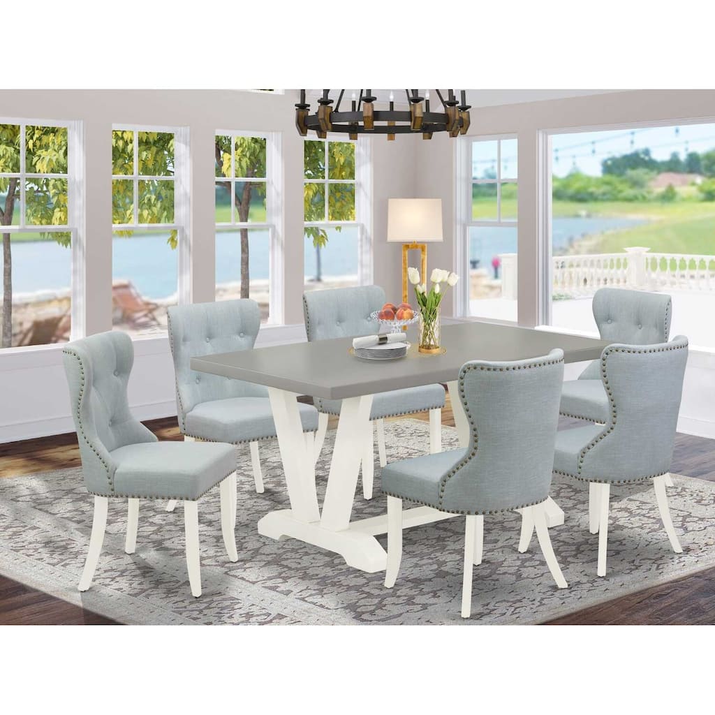HomeStock 7-Piece Rectangle Natural Oak Finish Solid Wood Top Dining Table with 6-Chairs