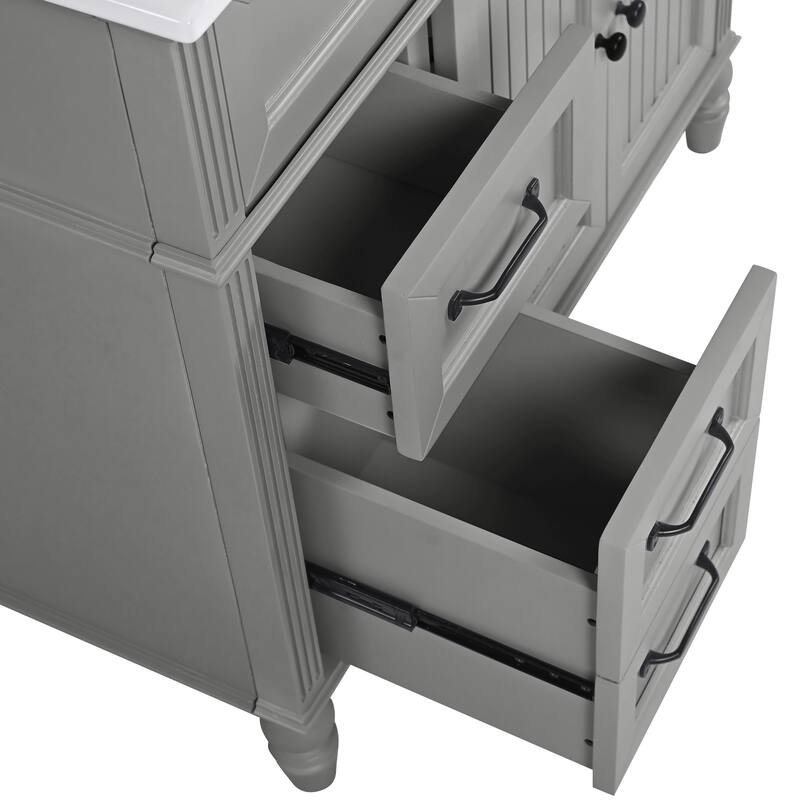Roomfitters 36" Bathroom Vanity with Integrated Ceramic Sink, Solid Wood Frame and Soft-Close Storage