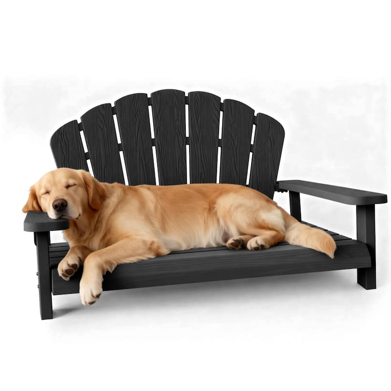 Shell Back Armchair Dog Bed for Large Breeds, Durable Wood Grain Resin Pet Bed - Black
