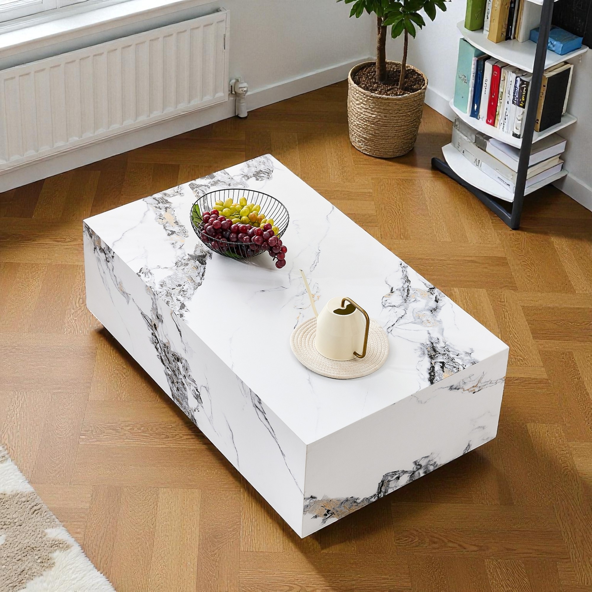 39.3" Rectangular Coffee Table with Natural Wood Grain Texture, Low MDF Accent Table for Living Room or Corner