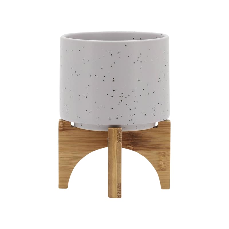Sagebrook Home Ceramic Planters with Bamboo Stand Indoor/Outdoor