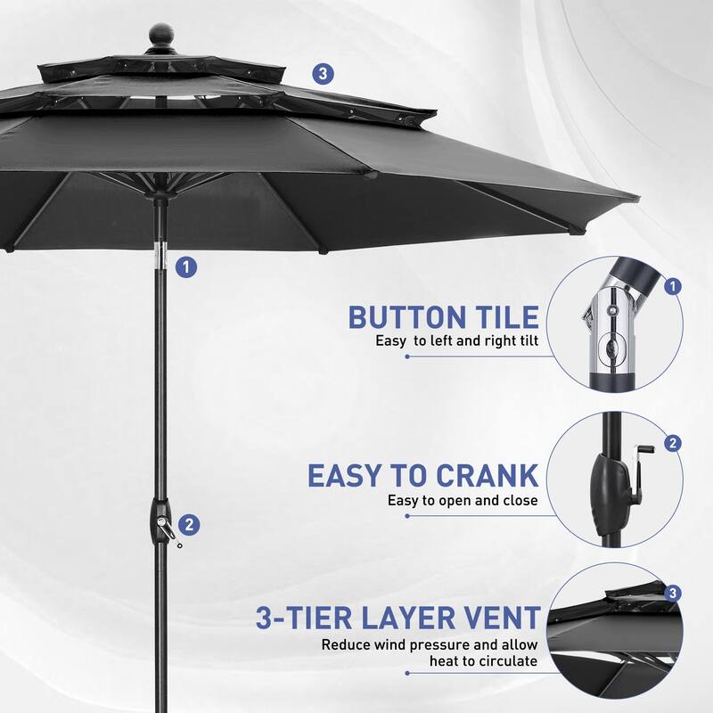 Autlaycil 10FT 3-tier Tilting Patio Umbrella With Base